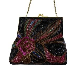 NWT House of Hilary Beaded Evening Bag Black Clutch or Shoulder Bag